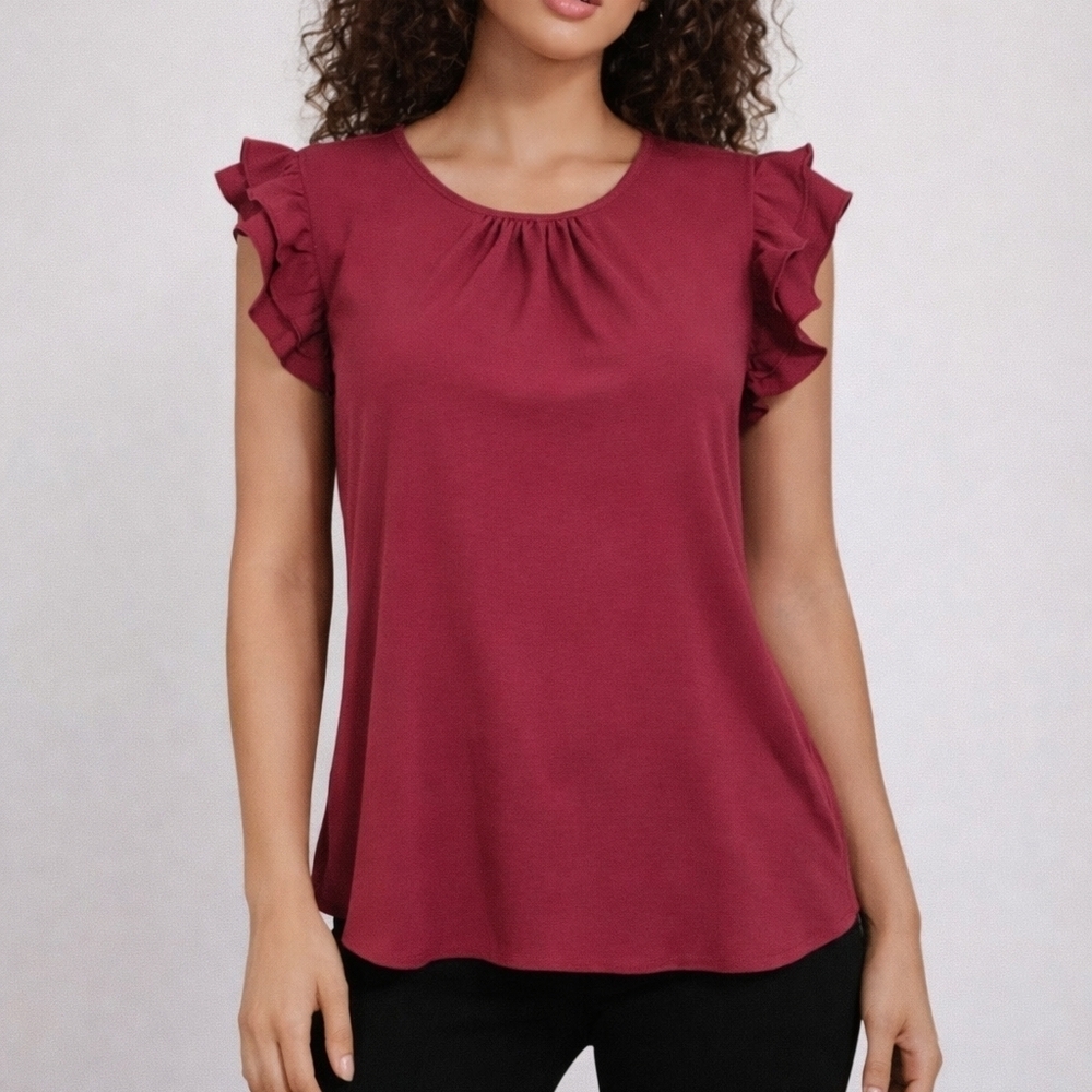 NINE BRITTON Mauve Ruffled Flutter Sleeve Top